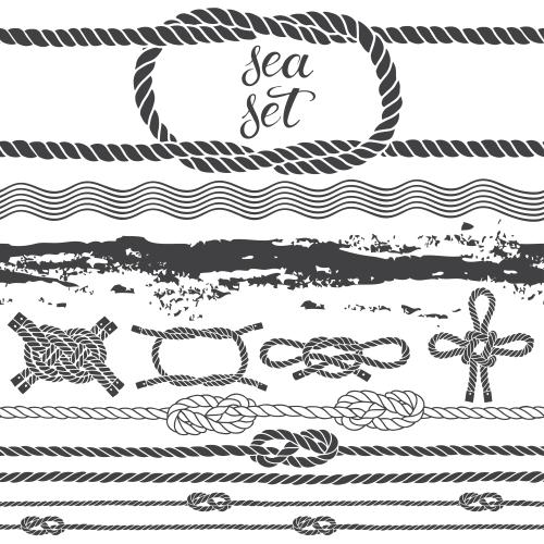 Vektorgrafik maritime kollektion: wellen, seile, seemannsknoten auf weissem
