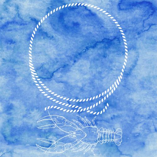 Aquarell. Vektor runde Rahmen aus Meerseil, Krabbe auf blauem Aquarell