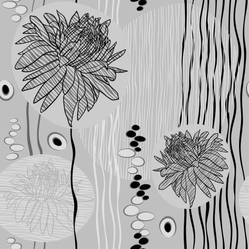 Chrysantheme. Vektor monochrome Chrysanthemen, wellenfoermige Streifen und Flecken auf dem Grauen