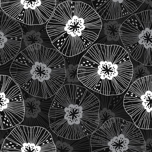 Vektorgrafik stylisierte blumen und blätter im doodle-stil auf schwarzem