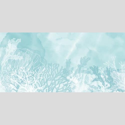 Postkarte. Vektor algen und korallen platz fuer text auf blauen aquarell