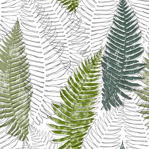 Vektorgrafik farnen, konturen und texturierte silhouetten auf weißem
