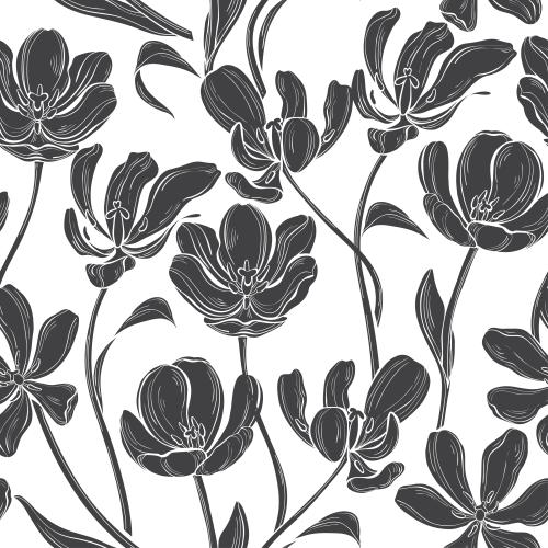Tulpe. Vektor schwarze Silhouetten von Tulpen auf weißem