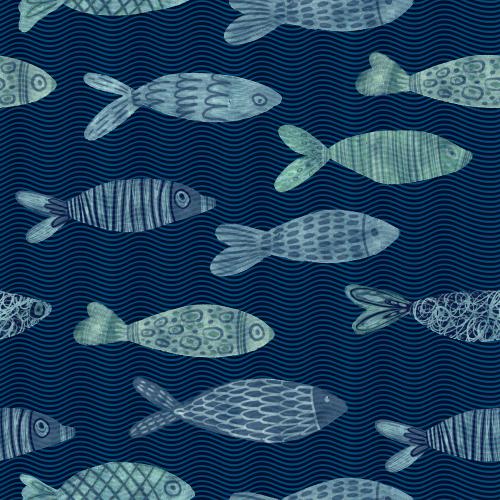 Rasterbild dekorative fische wellen auf dem blauen