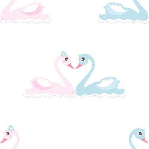 Schwan. Vektor blaue und rosa Schwanen auf weißem