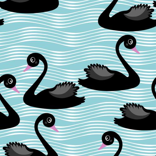 Schwan. Vektor schwarze Schwanen auf Wellen