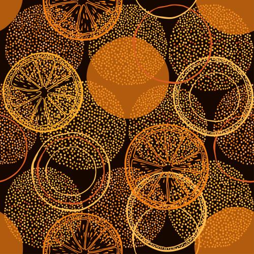 Zitrusfrucht. Vektor scharfe stilisierte Orangen auf dunklem