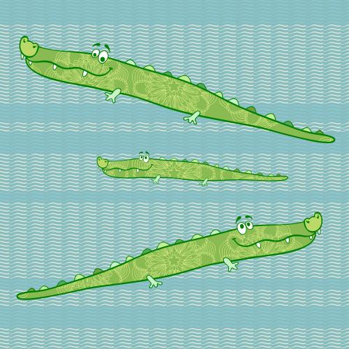 Vektorgrafik süße cartoonartige krokodile schwimmen auf den wellen