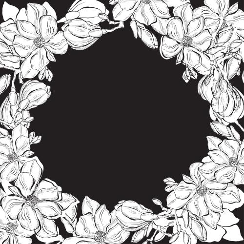 Magnolie. Vektor Magnolie, runde Stelle für Text auf schwarzem