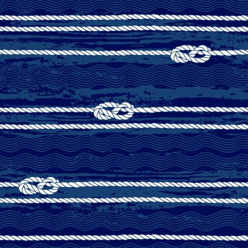 Vektorgrafik horizontale seile mit maritimen knoten, wellen auf blauem