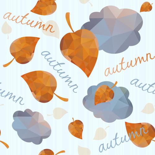 Herbst. Vektor blaue Wolken, Herbstblätter und Texte Herbst auf blauem gestreiftem