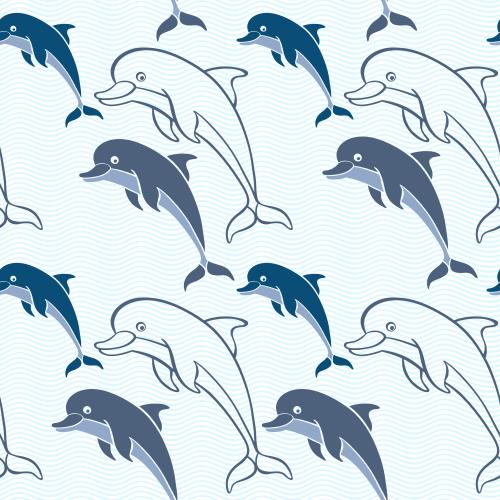 Wellige. Vektor delfine auf blauen Wellen