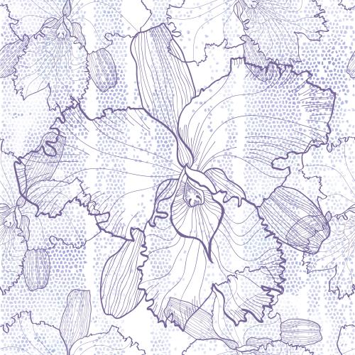 Vektorgrafik orchideen, konturen auf lilaem aquarellmosaik