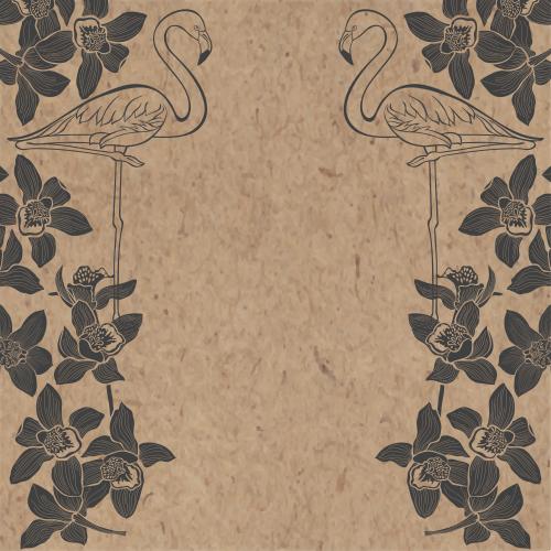 Vogel. Vektor orchideen Flamingo schwarze Silhouetten und Konturzeichnung auf Kraft