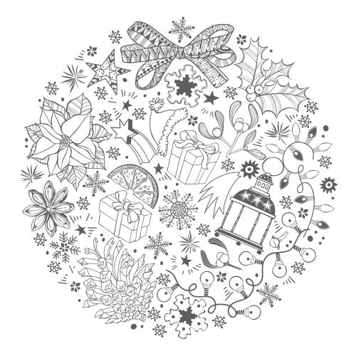 Sternanis. Vektor Symbole_der_Winterfeiertage_im_Kreis_auf_weissem