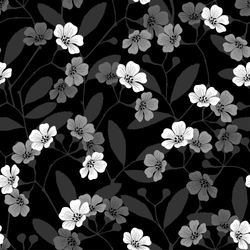 Vektorgrafik monochromen blumen und blätter auf schwarzem