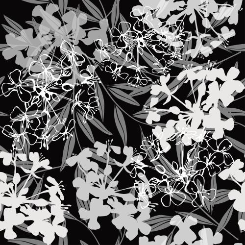 Vektorgrafik monochromen silhouetten abstrakter blumen und blätter auf schwarzem