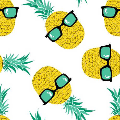 Ananas. Vektor cartoonartige Ananasse in Sonnenschutzbrillen auf weißem