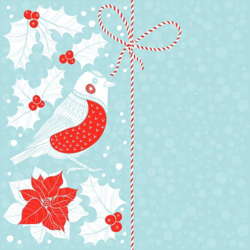 Weihnachtsstern. Vektor Schneefink Poinsettia Echinacea festliches Schmuckband mit Schleife und Platz für Text auf blauem Karomuster