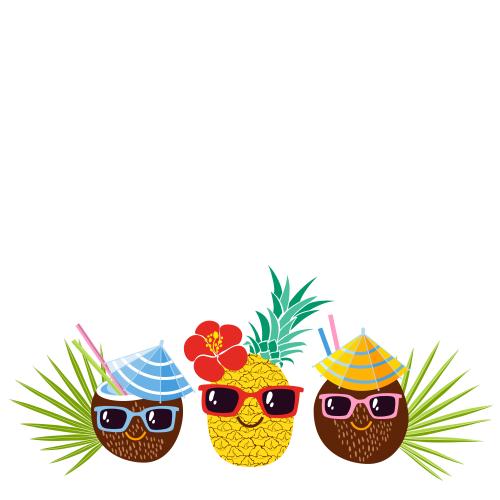 Ananas. Vektor zwei cartoonartige kokoscocktails und ananas in sonnenbrillen, platz fuer text auf weissm