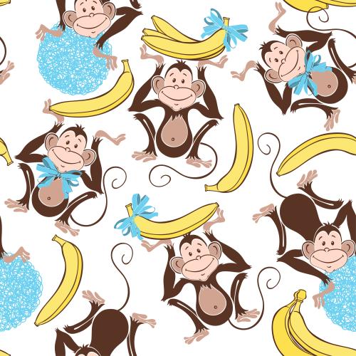 Frucht. Vektor scherzhafte Affen mit Bananen auf weißem