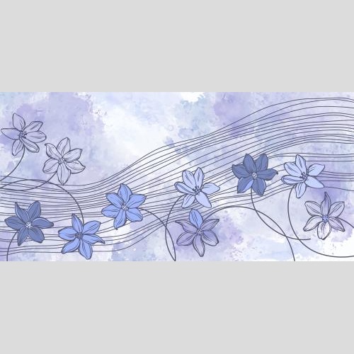 Vektorgrafik blumen, wellenfoermige linien auf lilaem aquarell