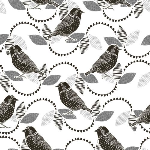 Vogel. Vektor dekorative Vögel und Blumen auf weissm