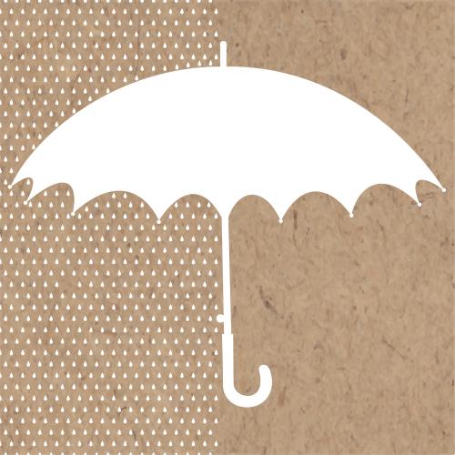 Regen. Vektor Regenschirm und Regentropfen, weiße Silhouetten auf Kraft