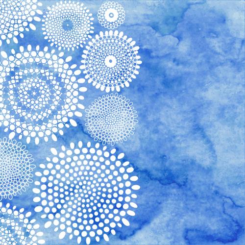 Vektorgrafik abstrakte blumen, platz für text auf blauem aquarell