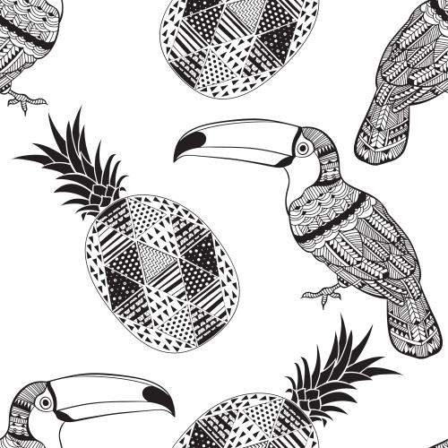 Tukan. Vektor dekorierte Toucans und Ananas auf weißem
