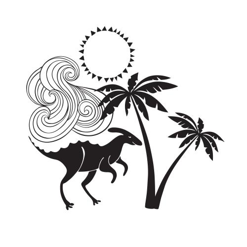 Palme. Vektor dinosaurier Palme Sonne und Wolke Komposition auf weißem