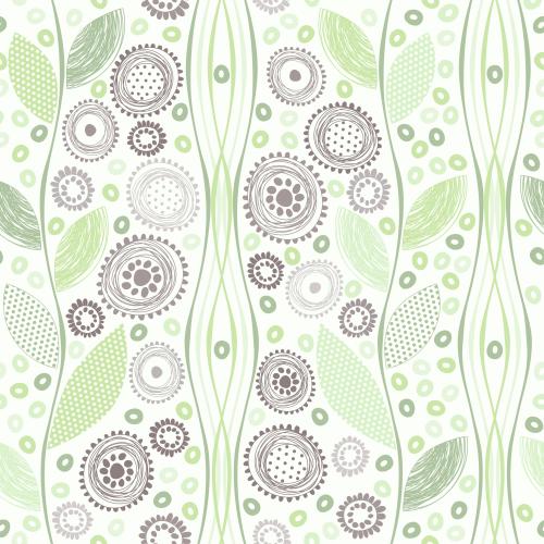 Vektorgrafik abstrakte blumen und blätter im doodle-stil, wellenförmige streifen auf hellem