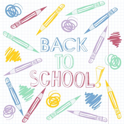 Bleistift. Vektor Farbstifte, Back-to-School-Text auf kariertem Blatt