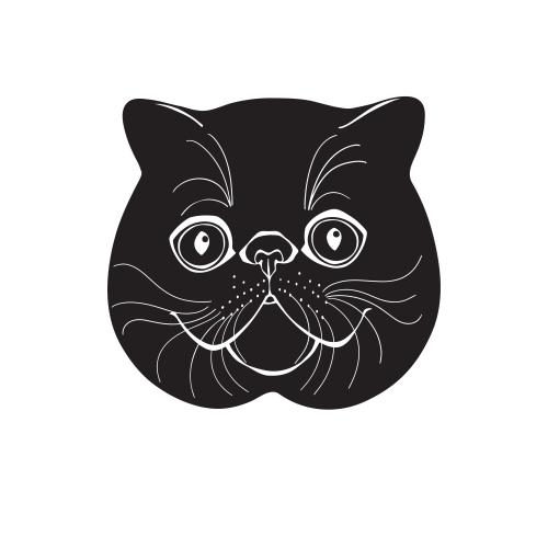 Exotic shorthair. Vektor exotische Katze, Silhouette eines niedlichen Gesichts auf weißem