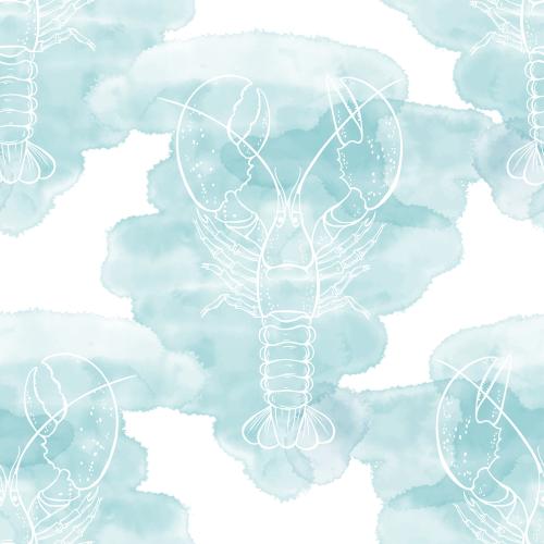 Hummer. Vektor lobster auf blauen Aquarellfragmenten auf weissm