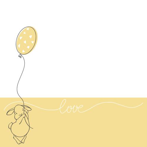 Vektorgrafik cartoonhäschen mit ballon, schriftzug love, platz für text auf weißem
