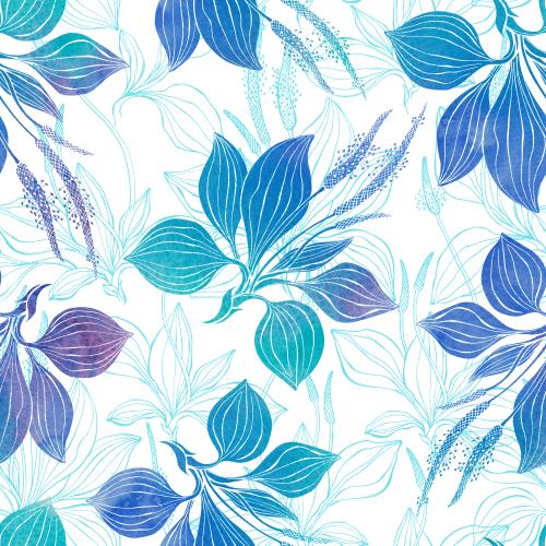 Wegerich. Vektor Aquarellblatt Konturen und Silhouetten blau-azurfarbene Töne auf weißem