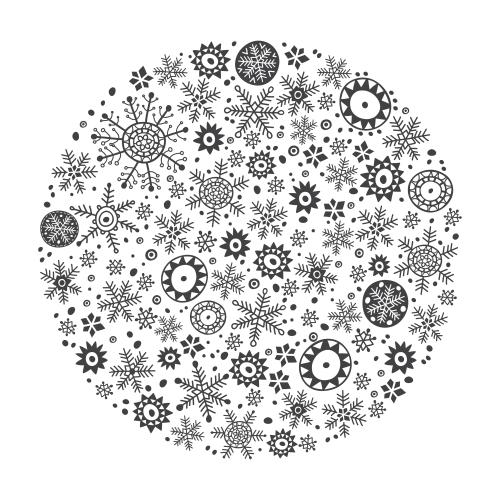Neujahr. Vektor monochromen Schneeflocken im Kreis auf weißem