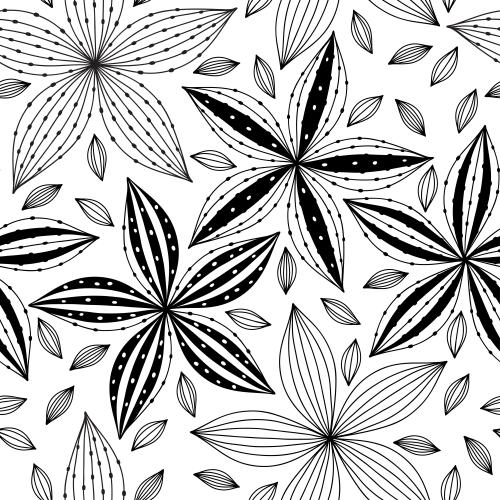 Vektorgrafik schwarze fantasieartige blumen und blatter auf weissem