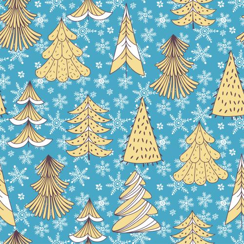 Vektorgrafik dekorierte bäumchen, schneeflocken auf blauem