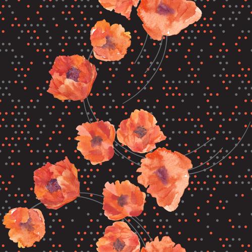 Rasterbild aquarellmohn auf schwarzem in mehrfarbiges karomuster