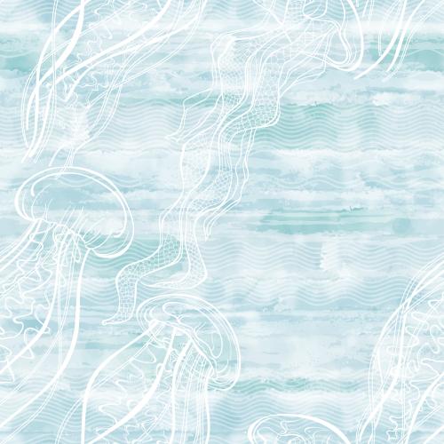 Qualle. Vektor Medusen, Wellen auf blauem Aquarell