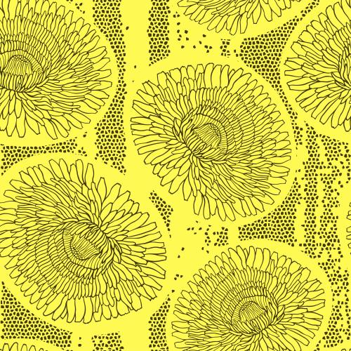 Löwenzahn. Vektor Dandelienblüten, mosaikartige Fragmente auf Gelb