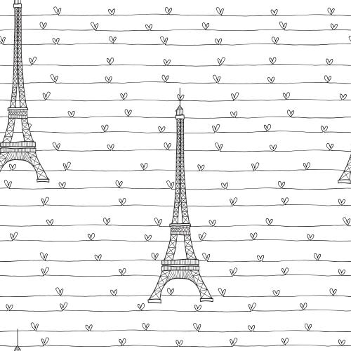 Eiffelturm. Vektor Eiffelturm, Linien mit Herzen auf weißem