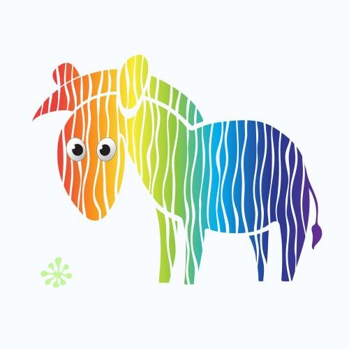 Vektorgrafik süße cartoonartige zebra in regenbogenfarben auf weiß