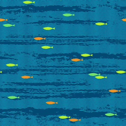 Meer. Vektor farbenfrohe Fische auf blauen Wellen