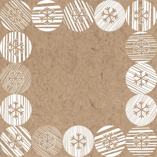 Gestreifte. Vektor schneeflocken in gestreiften Kreisen, Platz für Text auf Kraftpapier, quadratischer Rahmen