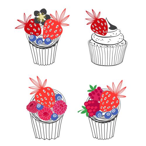 Himbeere. Vektor kekse mit Beeren: Himbeeren, Erdbeeren und Blaubeeren auf weißem