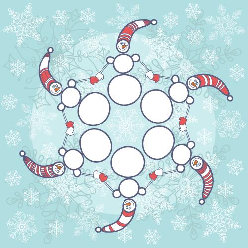 Schneemann. Vektor schneeflocken und Kreis der Schneemänner
