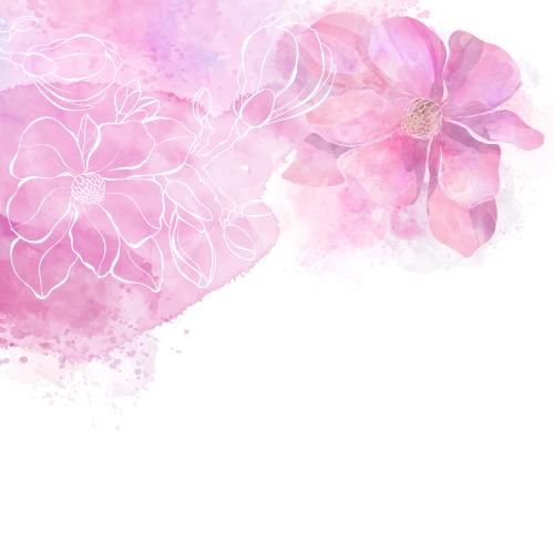 Rasterbild magnolien auf rosa aquarell, platz für text auf weissem